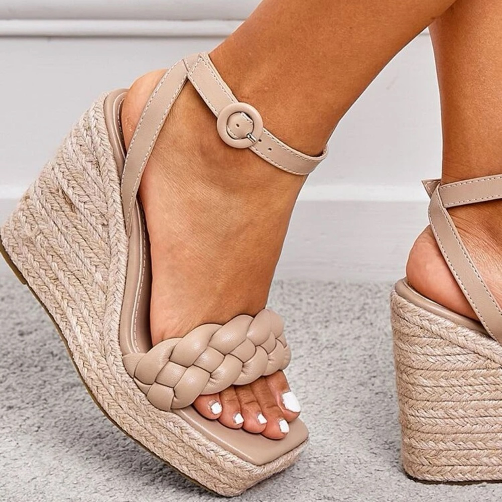 Braided Strap Espadrille Wedges